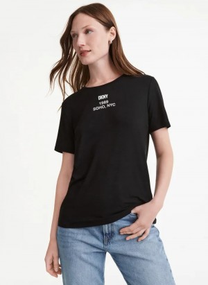 Black Women's Dkny Neighborhood Souvenir T Shirts | 834KNPXVG