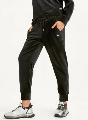 Black Women's Dkny Platinum Velour Relaxed Jogger Pants | 097XPNZYG
