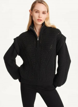 Black Women's Dkny Quarter Zip Cable Knit Sweaters | 756SGZIXU