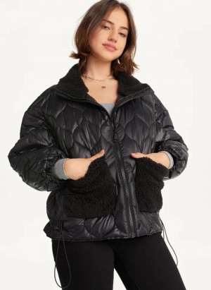 Black Women's Dkny Quilted Sherpa Pockets Jacket | 209HOCITA