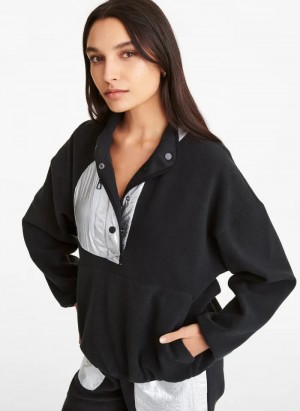 Black Women's Dkny Reversible Fleece Pullover | 049KOIVRH