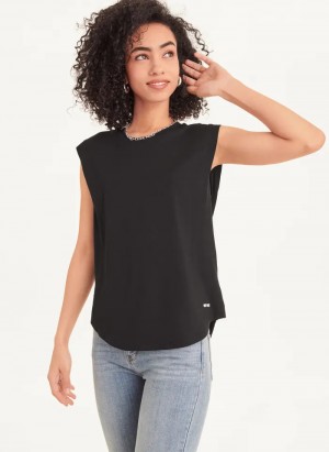 Black Women's Dkny Round Hem T Shirts | 652LVBITX