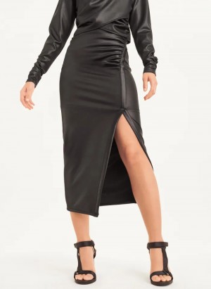 Black Women's Dkny Ruched Midi Glazed Jersey Skirt | 532ANJBXK