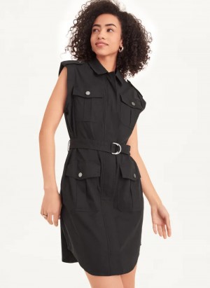 Black Women's Dkny Sleeveless Poplin Dress | 926HWTBGN