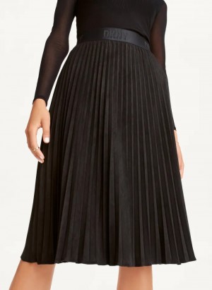 Black Women's Dkny Suede Midi Pleated Skirt | 620YDGPHI