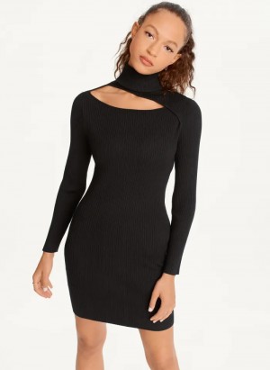 Black Women's Dkny Turtleneck Sweater Dress | 593GZJOFU