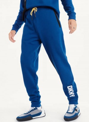 Blue Men's Dkny Colorblock Logo Fleece Pants | 731DMSARK