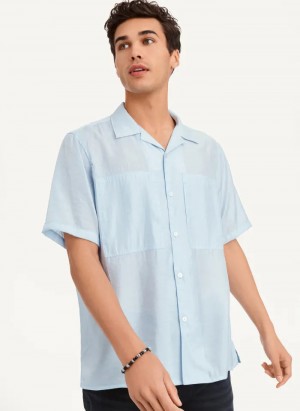 Blue Men's Dkny Imitation Silk Camp Shirts | 209XZRNTJ