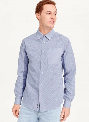 Blue Men's Dkny Long Sleeve Shirts | 763PSJXAT