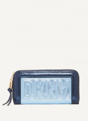 Blue Metallic Women's Dkny Metro Continental Zip Around Wallet | 340RVTHDN
