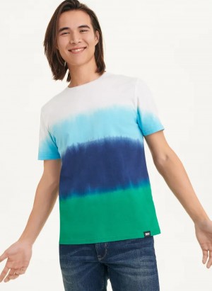 Blue Ombre Men's Dkny Ombre Dip Dye T Shirts | 249YJCQFR