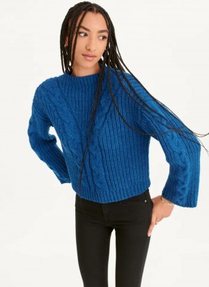 Blue Women's Dkny Cable Knit Sweaters | 473YZAKOR