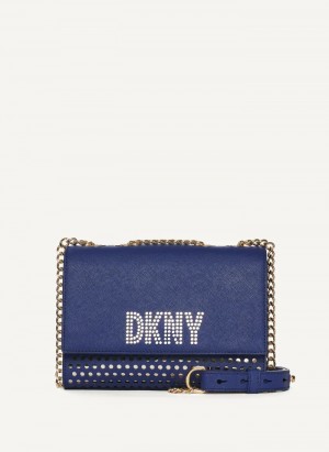Blue Women's Dkny Essex Saffiano Flap Shoulder Bag | 126OQUDYG