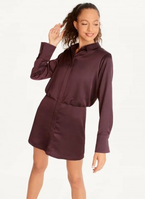 Bordeaux Women's Dkny Long Sleeve Mini Dress | 236XQYPHD