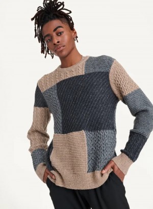 Camel Heather Men's Dkny Patchwork Donegal Sweaters | 309XQDPSC