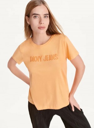 Canteloupe Women's Dkny Short Sleeve Embossed Logo T Shirts | 814UHGEAO