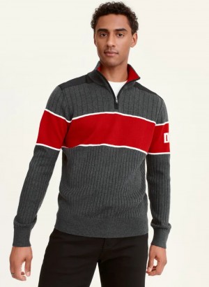 Gray Multi Men's Dkny Zip Mock Colorblock Sweaters | 790IKZMAG