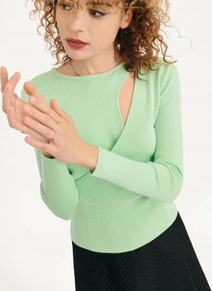 Green Women's Dkny Long Sleevewrap Cut Out Sweaters | 126LDAQME