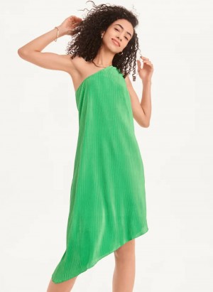 Green Women's Dkny One Shoulder Asymmetrical Dress | 962IHFLVT