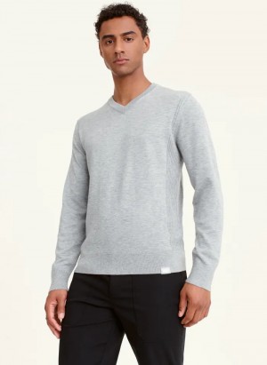 Grey Men's Dkny Basic V Neck Sweaters | 136HUXSMB