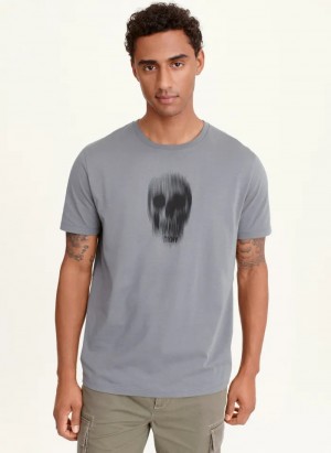 Grey Men's Dkny Blurry Skull T Shirts | 593ASXBZE