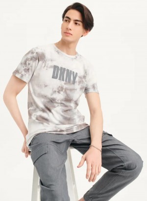 Grey Men's Dkny Cloud Wash Logo T Shirts | 543QLZOUP