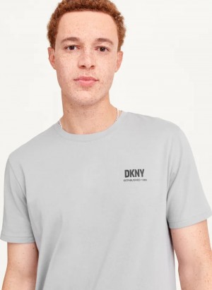 Grey Men's Dkny Left Chest T Shirts | 350FZMNSJ