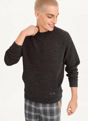 Grey Men's Dkny Mixed Texture Crewneck Sweaters | 352BMOHIV