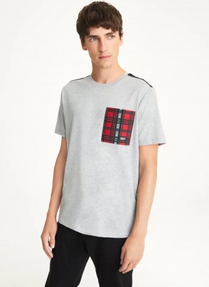 Grey Men's Dkny Plaid Pocket Graphic T Shirts | 528BMSTPI