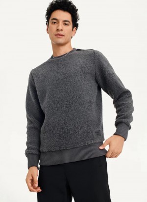 Grey Men's Dkny Sherpa Long Sleeve Crew Sweaters | 635GPBRVI