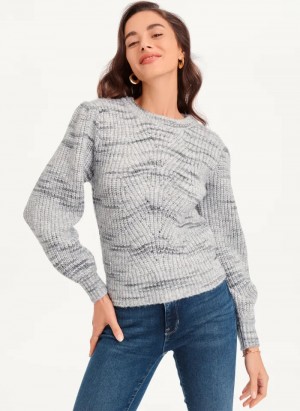 Grey Women's Dkny Bubble Sleeve Knit Sweaters | 376AGXUZQ