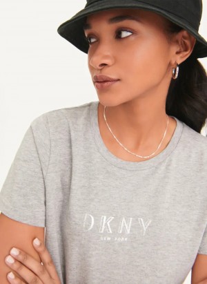 Grey Women's Dkny Crinkle Foil Spec Logo T Shirts | 182ACZPXK
