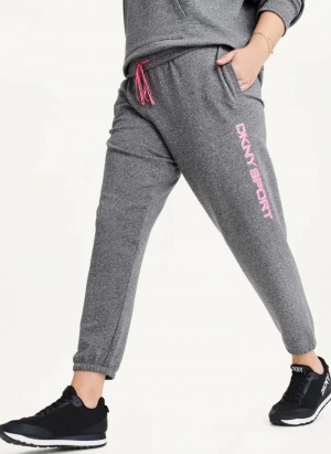 Grey Women's Dkny Layered Shadow Logo High Rise Relaxed Jogger Pants | 702DLIRCT