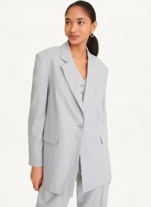 Grey Women's Dkny Linen Blazer | 853IFJPTZ