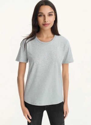 Grey Women's Dkny New Rhinestone T Shirts | 419ZNCXDR