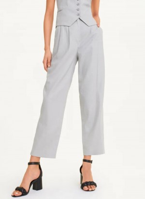 Grey Women's Dkny Pleated Linen Pants | 904AMLDKJ