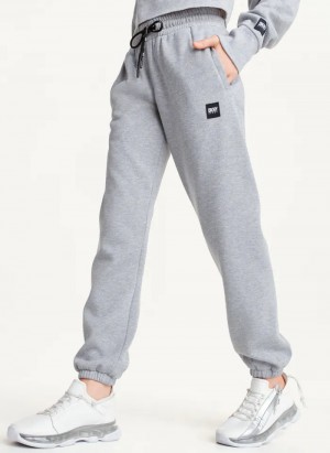Grey Women's Dkny Sparkle Fleece High Waist Pants | 209SMLCBR