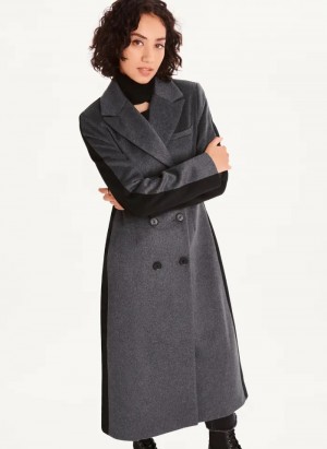 Grey Women's Dkny Two Tone Maxi Wool Coats | 041YXUFIW