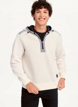 Ivory Men's Dkny Faux-Shearling Hooded Pullover | 283GXAQCU
