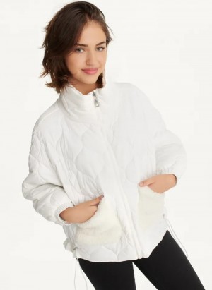 Ivory Women's Dkny Quilted Sherpa Pockets Jacket | 908IGZQSM