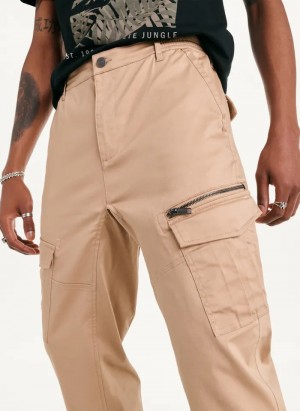 Khaki Men's Dkny Cotton Sateen Jogger Pants | 074QCRTGO