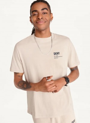 Khaki Men's Dkny Left Chest Logo T Shirts | 923FEBCZD