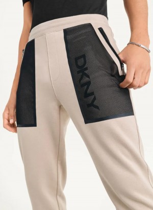 Khaki Men's Dkny Mesh Pocket Logo Pants | 095CFPHWX