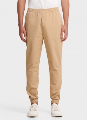 Khaki Men's Dkny Twill Jogger Pants | 205CJQIAW