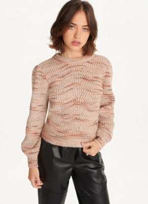Mahogany Combo Women's Dkny Bubble Sleeve Knit Sweaters | 901CVGJRX