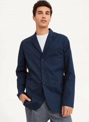 Navy Men's Dkny Poplin Blazer | 764QZVKNY