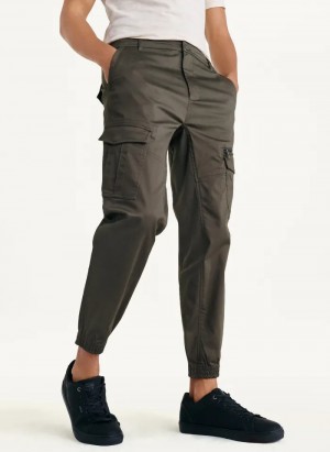 Olive Men's Dkny Cotton Sateen Jogger Pants | 618FADZSV
