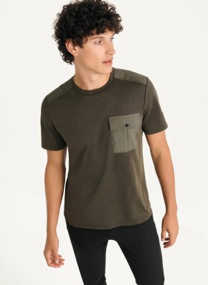Olive Men's Dkny Solid Pique Crewneck T Shirts | 830FOVPBY