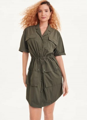 Olive Women's Dkny 4 Pocket Dress | 629EFMBHN