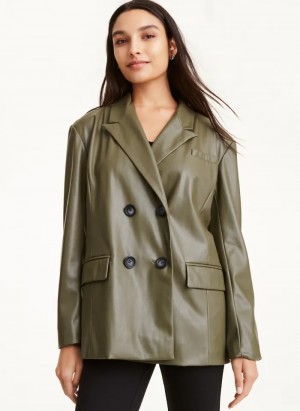 Olive Women's Dkny Faux Leather Double Breasted Jacket | 098POJYZS